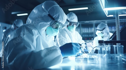 Dedicated Scientists in Protective Gear Conducting Research in a Modern Laboratory