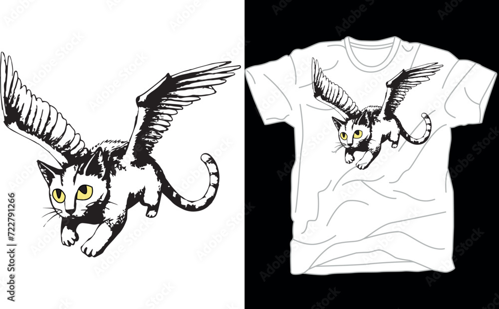 Fototapeta premium Flying Cat ,Funny Cat , Cat with Wings , Black Cat ,Cat ,Kitty,