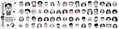 big collection of cute doodle faces. hand drawn people face set