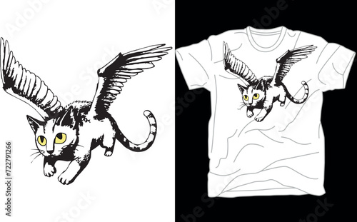 Flying Cat ,Funny Cat , Cat with Wings , Black Cat ,Cat ,Kitty,