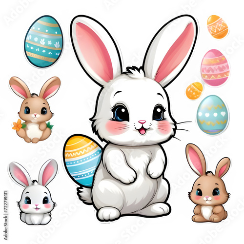 Cute Easter bunny ideal for stickers or clipart © Edina
