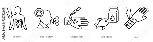 A set of 5 Allergy icons as allergy, pet allergy, allergy test