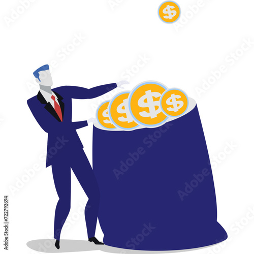 Businessman holding money bag sack vector icon
