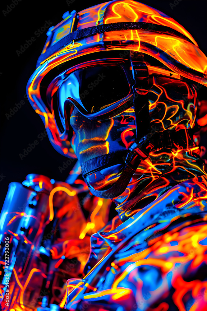 neon solider close up studio portrait neon solider close up studio portrait