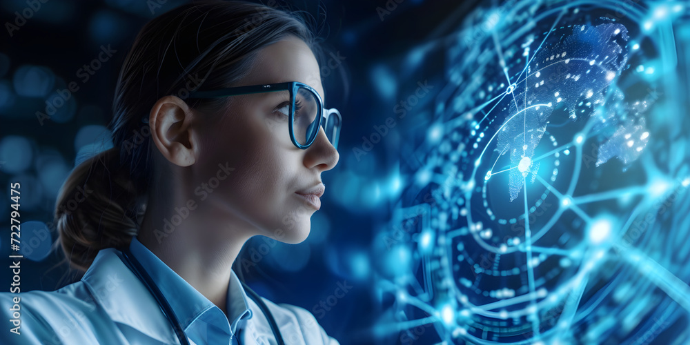 doctor using artificial intelligence on virtual screen for medical ...