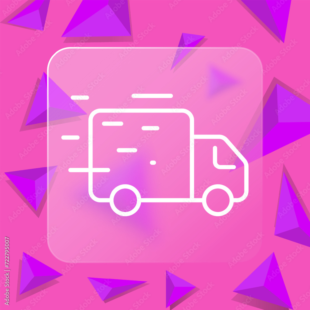 Fast truck line icon. Delivery, courier, goods, online shopping, speed, security, mail. Glassmorphism style. Vector line icon for business and advertising