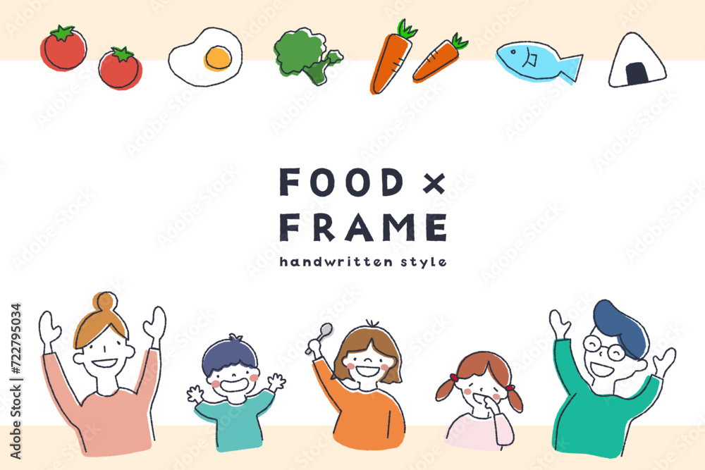 Fototapeta premium food_family frame02 食べ物とカトラリーの手描き風イラストアイコンフレームセット
