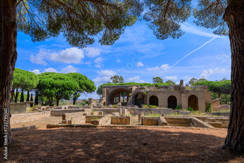 View of Taurine Baths near Civitavecchia in Italy. They are also known as the Baths of Trajan and are one of the most important Roman thermal complexes in all of southern Etruria. photo
