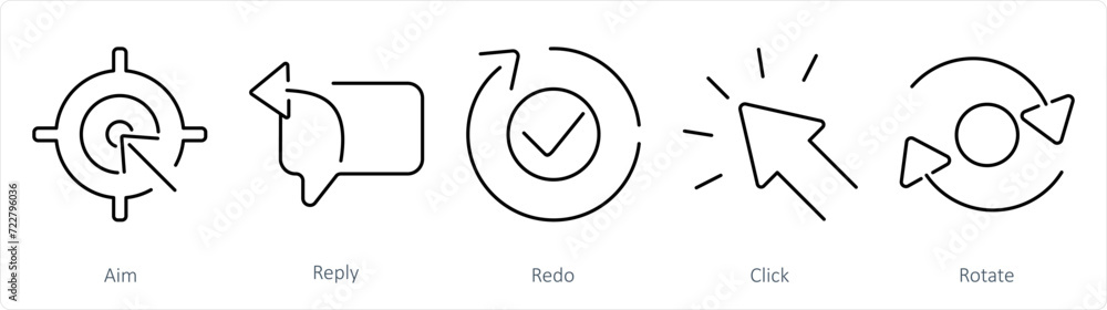 A set of 5 arrows icons as aim, reply, redo A set of 5 arrows icons as aim, reply, redo