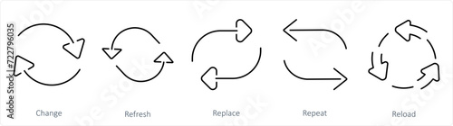 A set of 5 arrows icons as change, refresh, replace