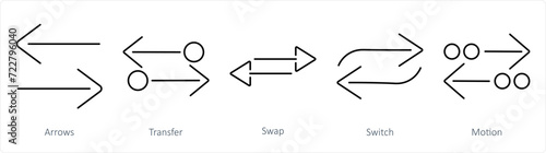 A set of 5 arrows icons as arrows, transfer, swap