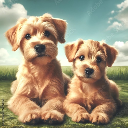 golden terrier dog with golden terrier puppy 