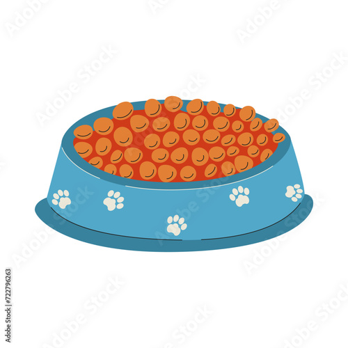A bowl of granulated dry food for a cat or dog. A pet care item. A flat vector illustration isolated on a white background.