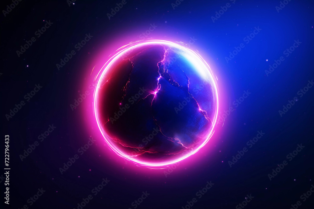 Fototapeta premium Space and planet neon color and lights background. Generative ai design art.