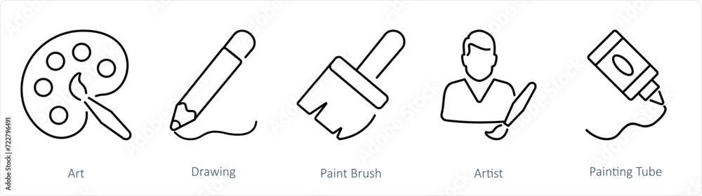 A set of 5 Art icons as art, drawing, paint brush A set of 5 Art icons as art, drawing, paint brush
