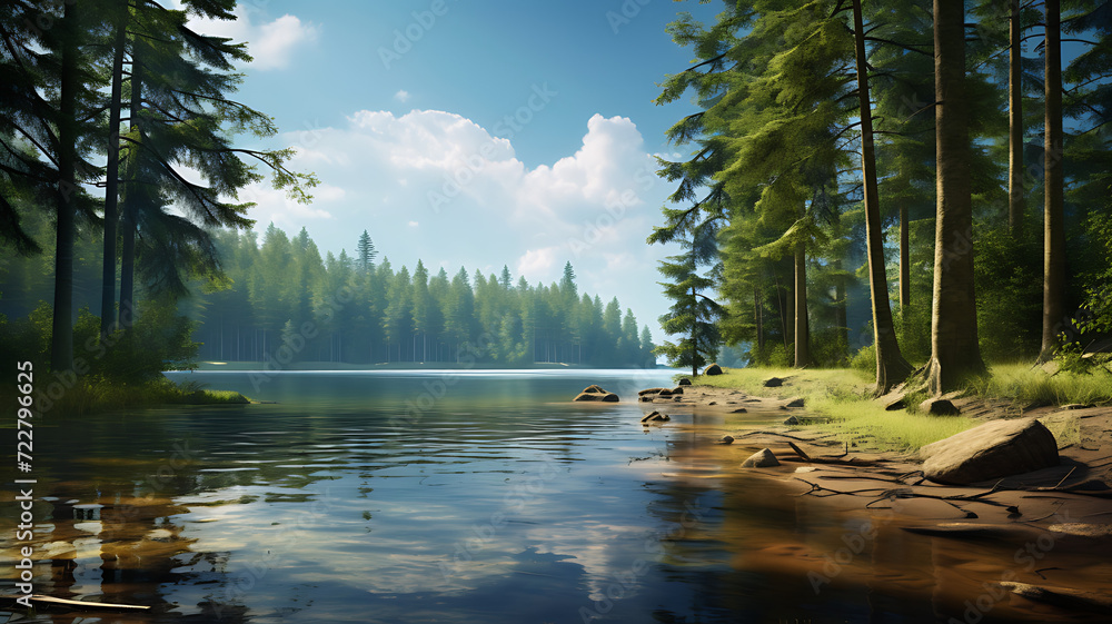 Naklejka premium lake in the woods