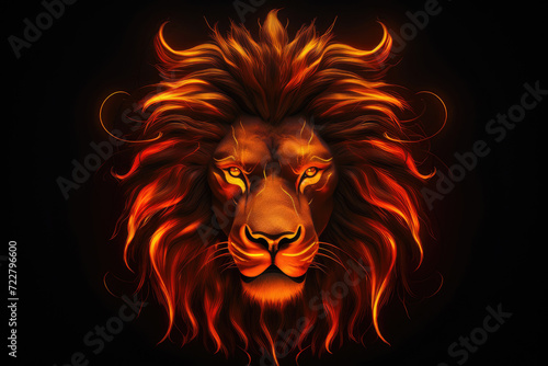  Illustration neon style Leo sign in orange neon  a striking lion s mane illuminating the darkness