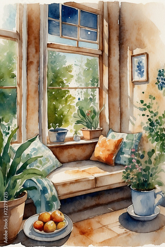 Dreamy Interiors a Watercolor Journey through Cozy Spaces © bader