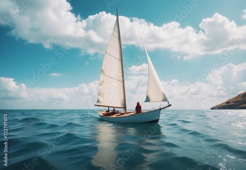 Man sailing on a boat and enjoying the sea