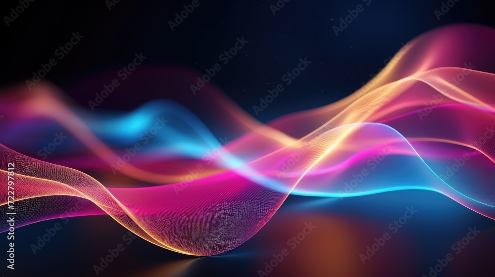 Futuristic abstract background with gold, pink, and blue neon wave lines moving at high speed, accompanied by bokeh lights, Ai Generated Futuristic abstract background with gold, pink, and blue neon wave lines moving at high speed, accompanied by bokeh lights, Ai Generated