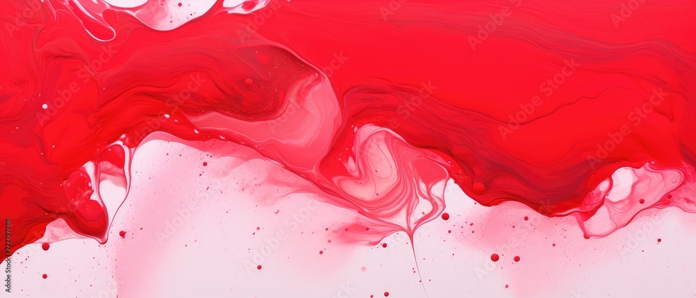 Experience the dynamic energy as abstract red acrylic paint flows across a white background in this panoramic banner, Ai Generated. Experience the dynamic energy as abstract red acrylic paint flows across a white background in this panoramic banner, Ai Generated.