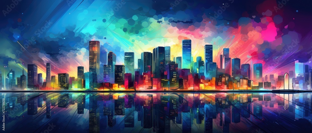 Abstract background of colorful city nightlife, capturing the essence of urban vibrancy, Ai Generated.