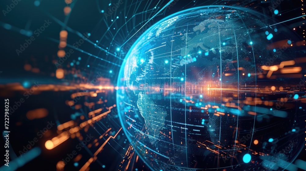 An international globe communication visualized on a futuristic interface, showcasing global connectivity, Ai Generated