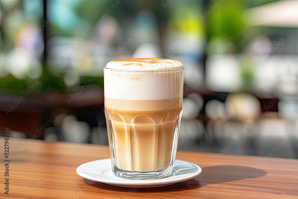 Fresh Latte Espuma in Outdoor Cafe, Cappuccino in Coffeeshop City Street View, Milk Coffee