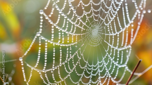 Marvel at the intricate beauty of a spider web adorned with glistening water droplets, nature's delicate artistry. Ai Generated.