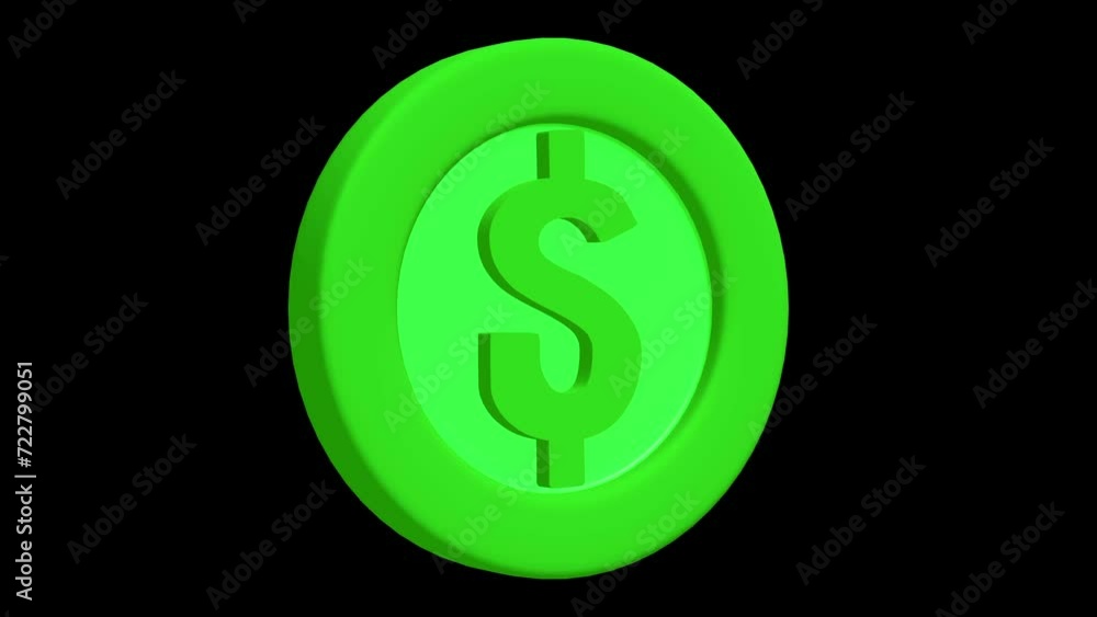 3d green game coin. Spin on black background. 4K FullHD and HD render footage animation. 3d green game coin. Spin on black background. 4K FullHD and HD render footage animation.