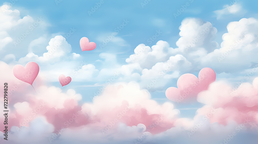 Fototapeta premium Whimsical Minimalist Love Clouds Delicate Sky Harmony Background Ai Generative 