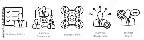 A set of 5 Mix icons as business activity, business conversation, business team