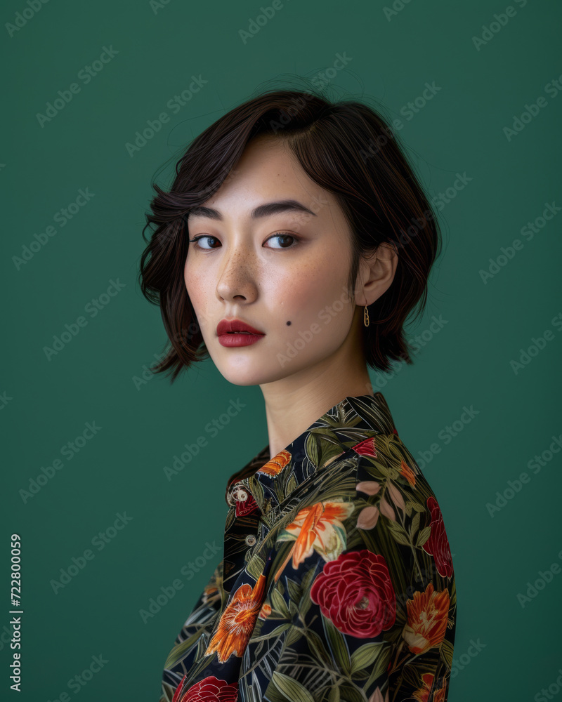 Asian woman portrait isolated on a copy space color background for text Asian woman portrait isolated on a copy space color background for text