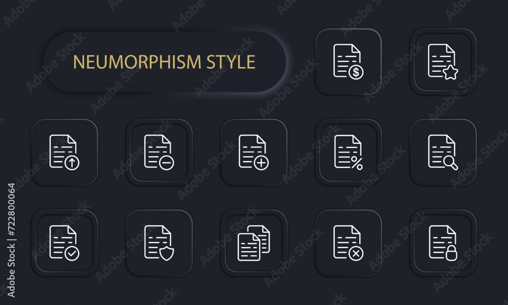 File set line icon. Information, security, data, password, add, download, upload. Neomorphism style. Vector line icon for business and advertising File set line icon. Information, security, data, password, add, download, upload. Neomorphism style. Vector line icon for business and advertising