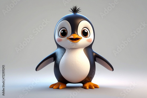 3d animation penguin White background 