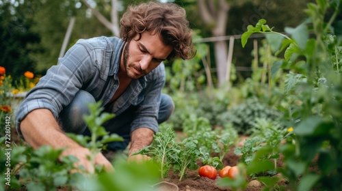 Wallpaper Mural Young handsome gardener digging with a shovel in the garden Torontodigital.ca