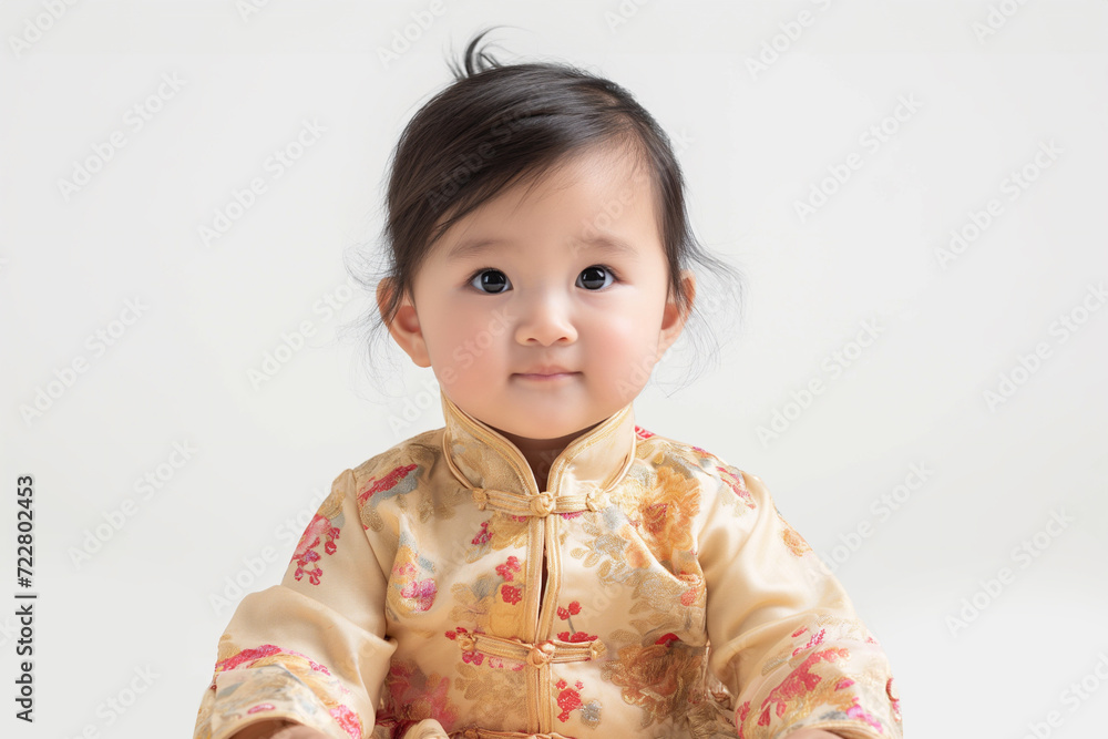 girl in gold cheongsam for Chinese happy new year concept girl in gold cheongsam for Chinese happy new year concept
