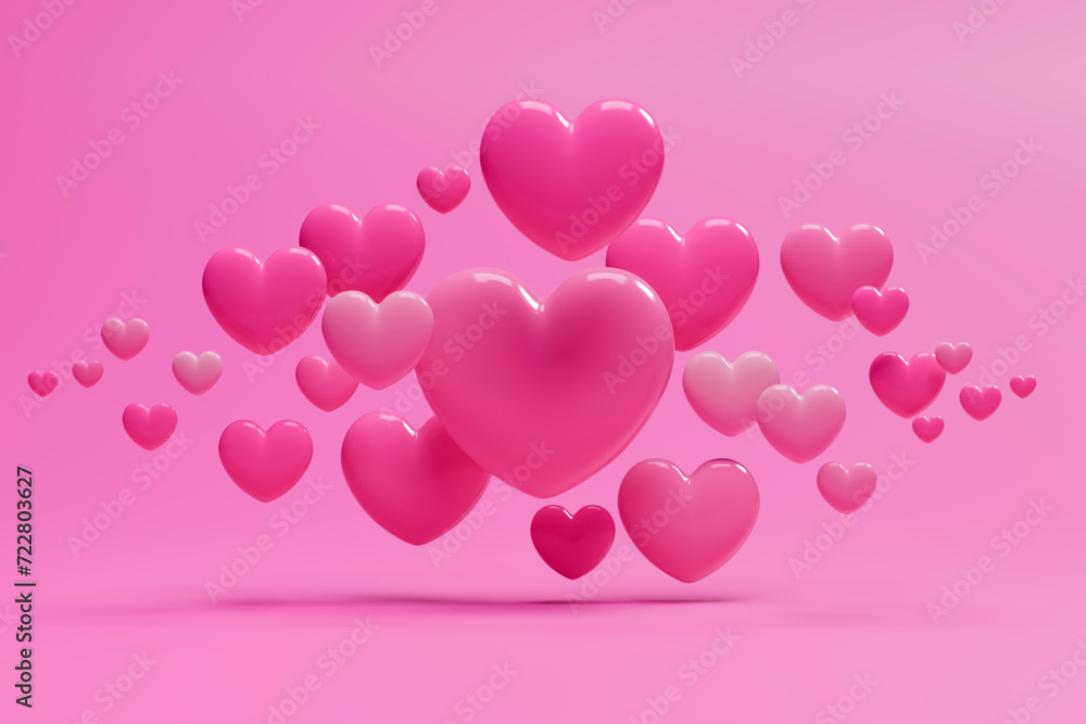 Various heart shapes to convey love with your heart for a happy Valentine's Day. 3d rendering.