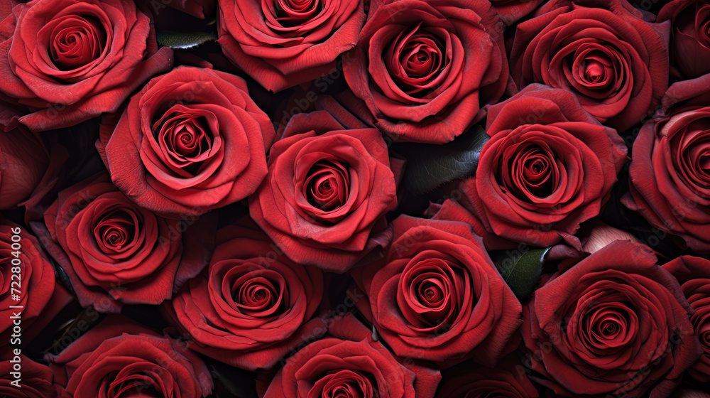 Top view of bouquet of red roses, Valentine day gift. Created with Ai