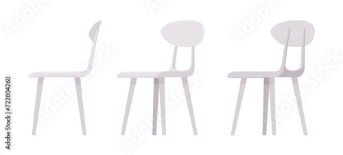 Kitchen dining light chairs set, bistro tea table, breakfast bar. Living room, natural wooden family cafe interior. Vector flat style cartoon home, office furniture objects isolated, white background