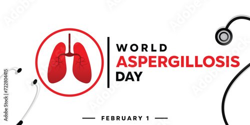 World aspergillosis day. Stestoscope and lung. Suitable for banner, card, social media, poster. White background.