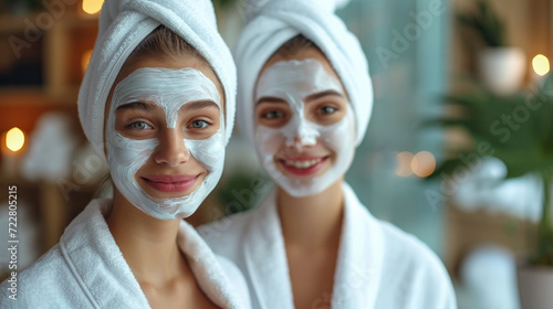 Young women made face masks in a beauty salon.