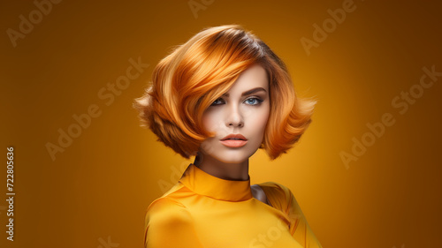 Beauty fashion model portrait golden brown color hair