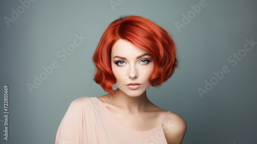 Beauty fashion model portrait red color hair