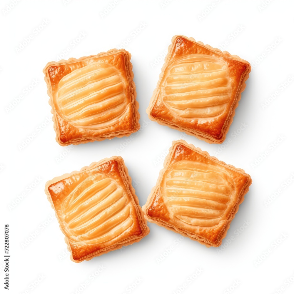 Puff Pastry, Set of Pate Feuilletee Isolated, Sweet Braided Pastries on White Background Top View Puff Pastry, Set of Pate Feuilletee Isolated, Sweet Braided Pastries on White Background Top View
