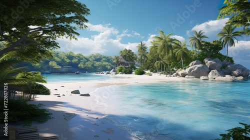 Emerald waters and gleaming white sandy beaches  offering a serene escape amidst nature s embrace. Tropical beauty  emerald waters  white sandy beaches. Generated by AI.