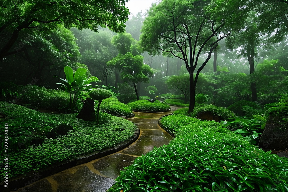 Naklejka premium Garden with trees. Nature background.