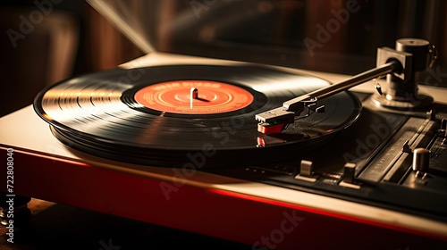 Nostalgic audio, spinning vinyl, retro appeal, vintage groove, analog sound. Generated by AI.