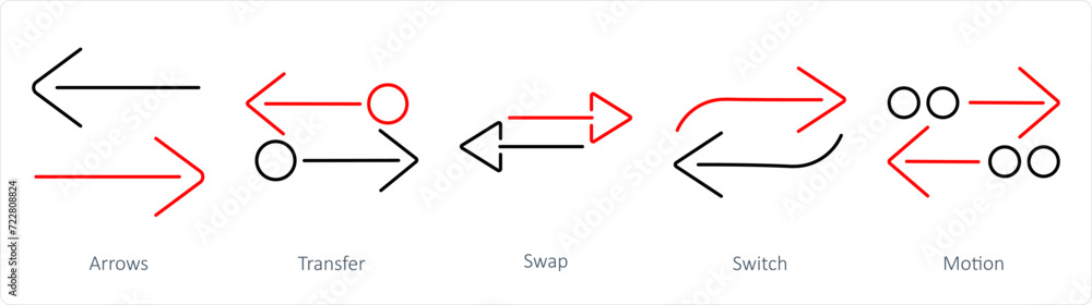 A set of 5 arrows icons as arrows, transfer, swap A set of 5 arrows icons as arrows, transfer, swap