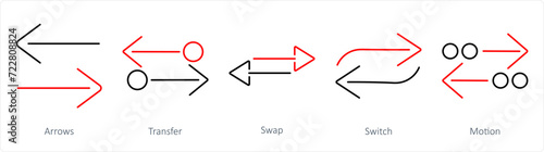 A set of 5 arrows icons as arrows, transfer, swap